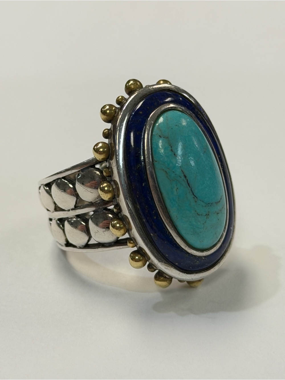 Echo of the Dreamer Sterling Turquoise & Lapis Statement Ring w/Bronze Accents